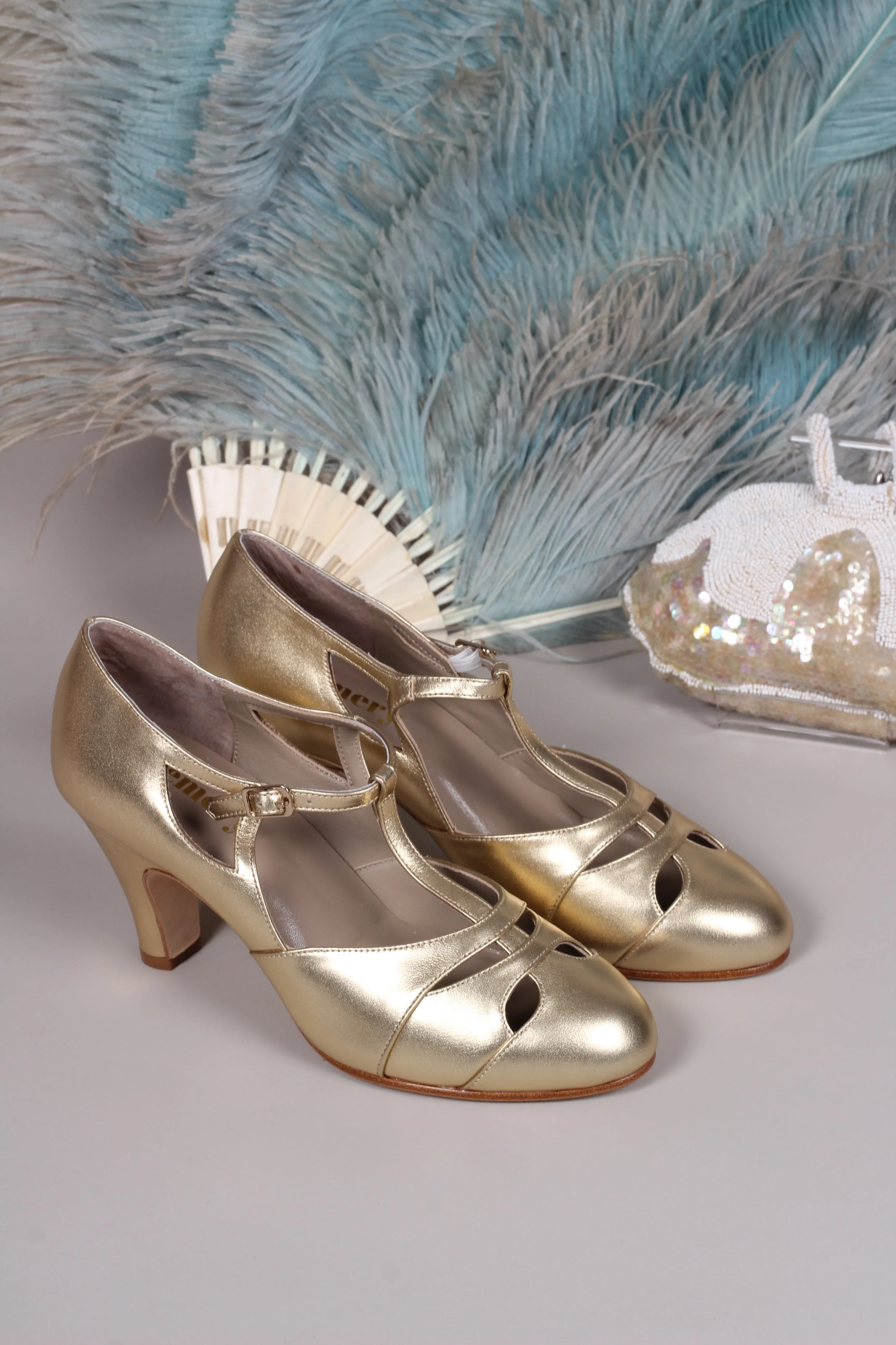 20s / 30s Art Deco inspired evening sandals - Gold - Helen