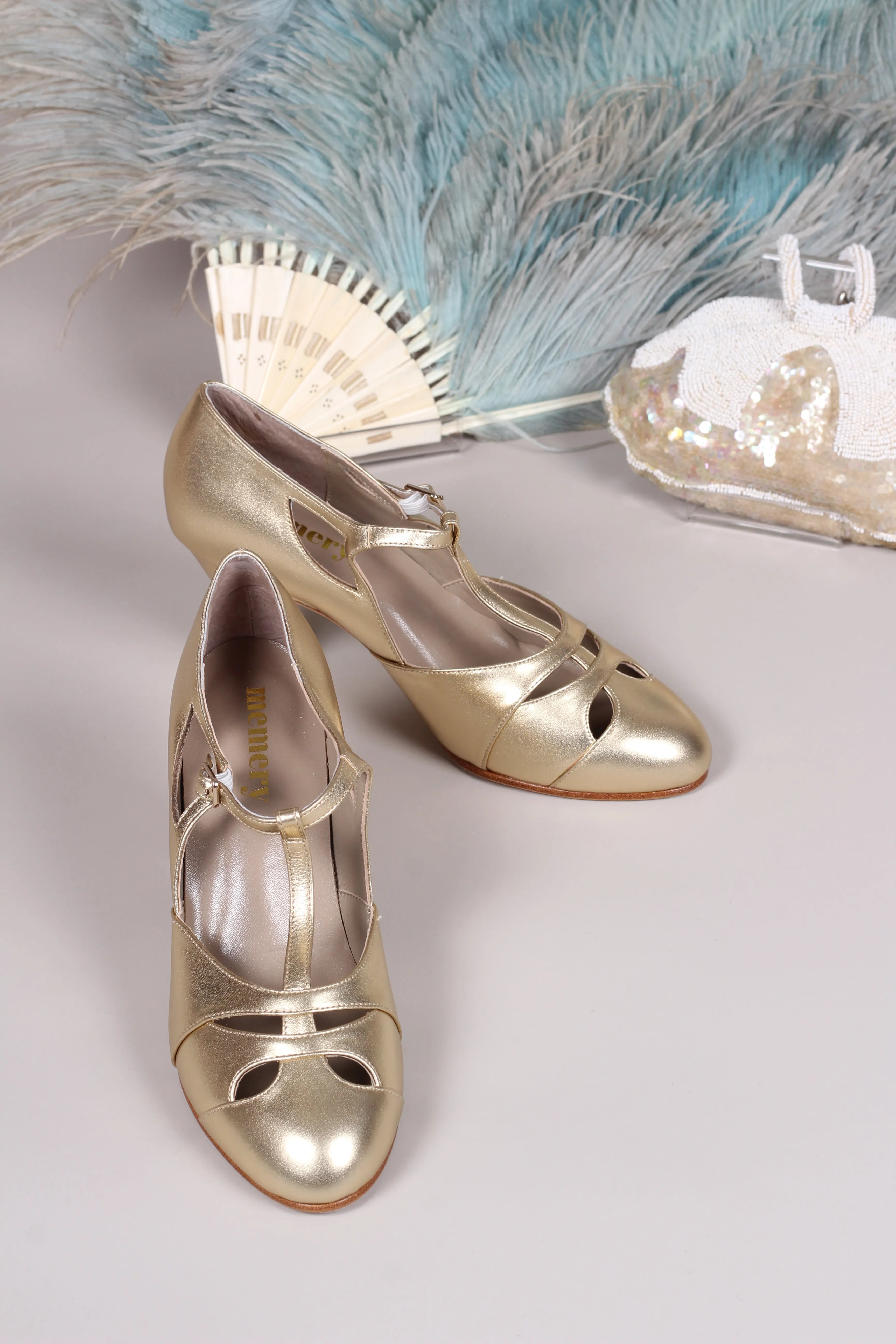 20s / 30s Art Deco inspired evening sandals - Gold - Helen