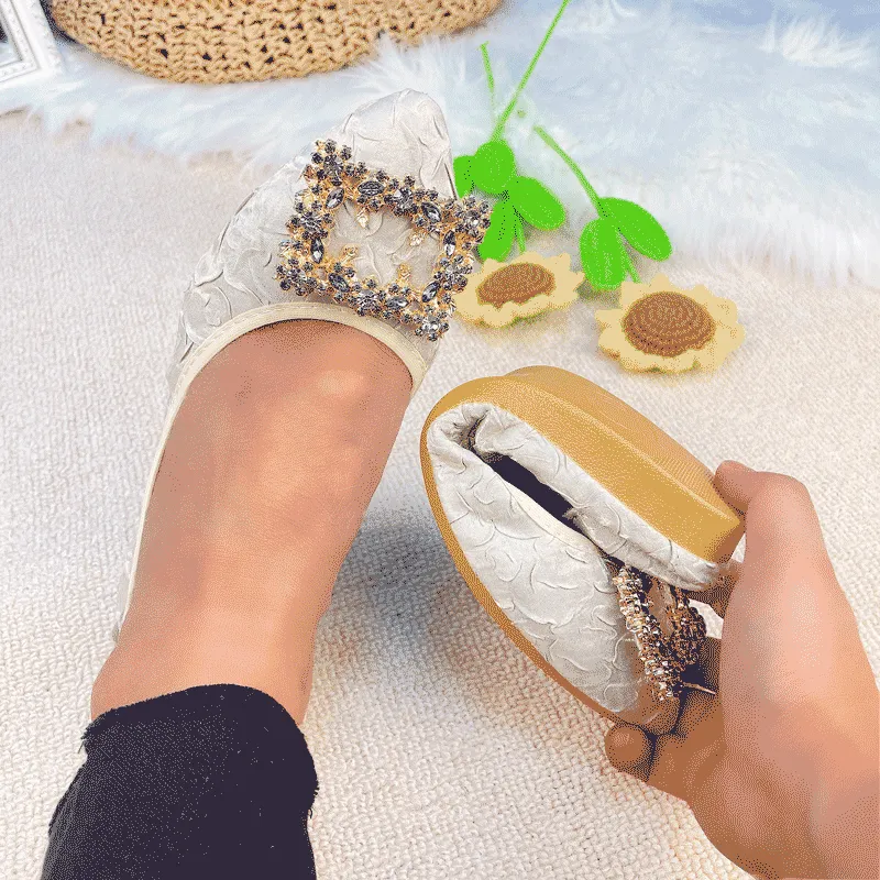 Cilool Rhinestone Flats Casual Comfort Dressy Flats For Wedding Fox Slippers CF303