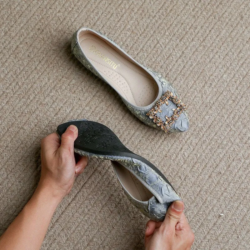 Cilool Rhinestone Flats Casual Comfort Dressy Flats For Wedding Fox Slippers CF303
