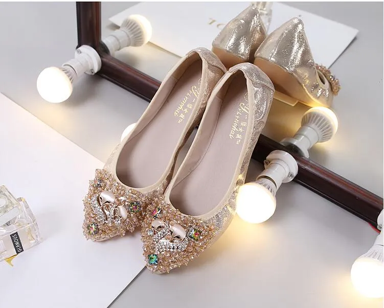 Cilool Rhinestone Flats Casual Comfort Dressy Flats For Wedding Fox Slippers CF303