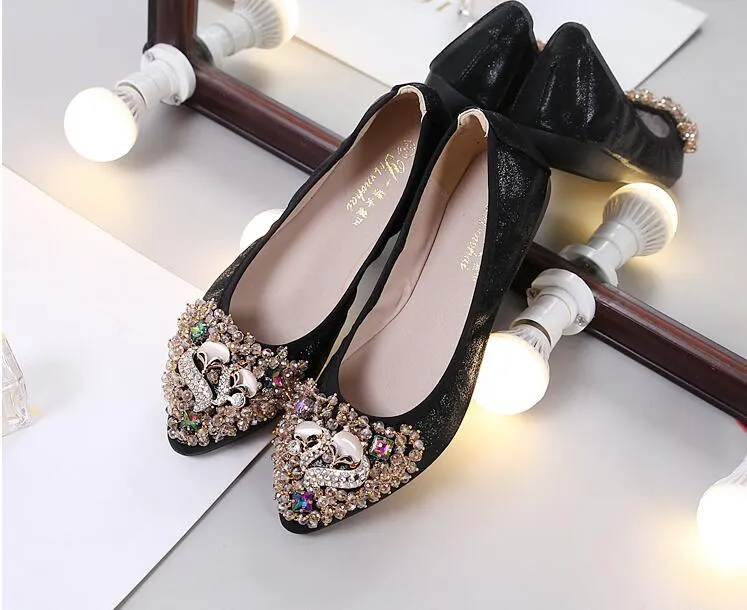 Cilool Rhinestone Flats Casual Comfort Dressy Flats For Wedding Fox Slippers CF306