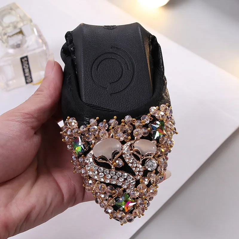 Cilool Rhinestone Flats Casual Comfort Dressy Flats For Wedding Fox Slippers CF306