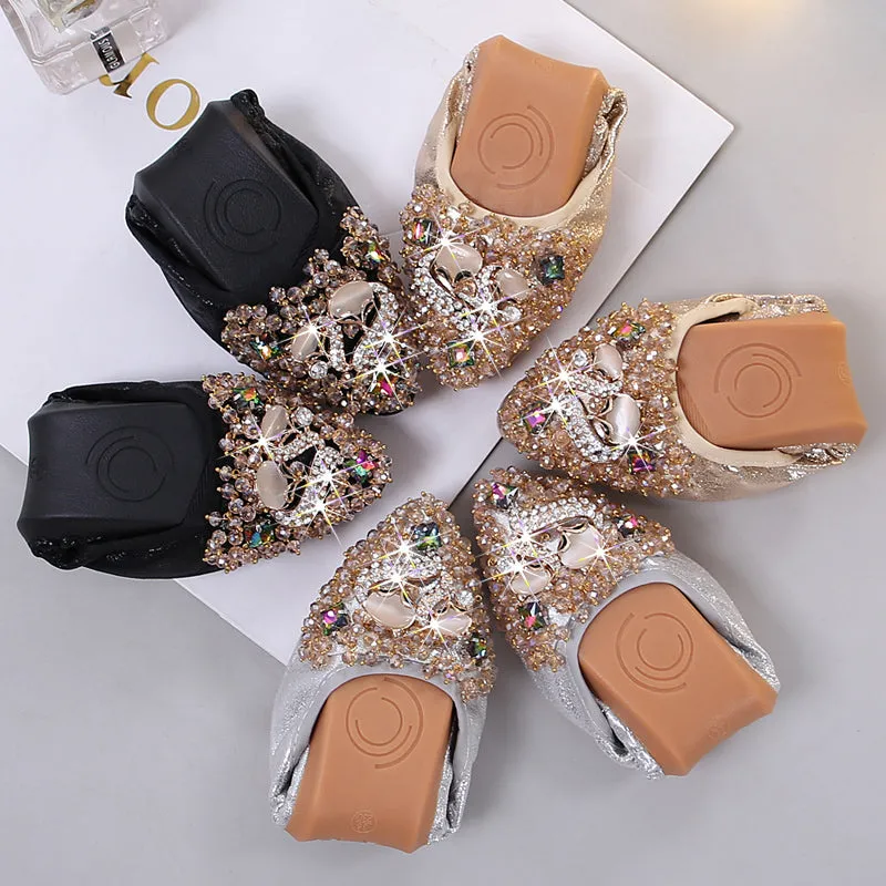 Cilool Rhinestone Flats Casual Comfort Dressy Flats For Wedding Fox Slippers CF306