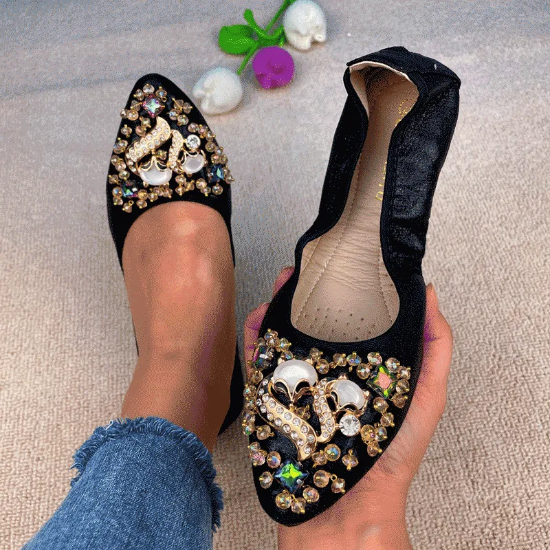 Cilool Rhinestone Flats Casual Comfort Dressy Flats For Wedding Fox Slippers CF306