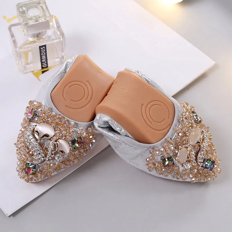 Cilool Rhinestone Flats Casual Comfort Dressy Flats For Wedding Fox Slippers CF306