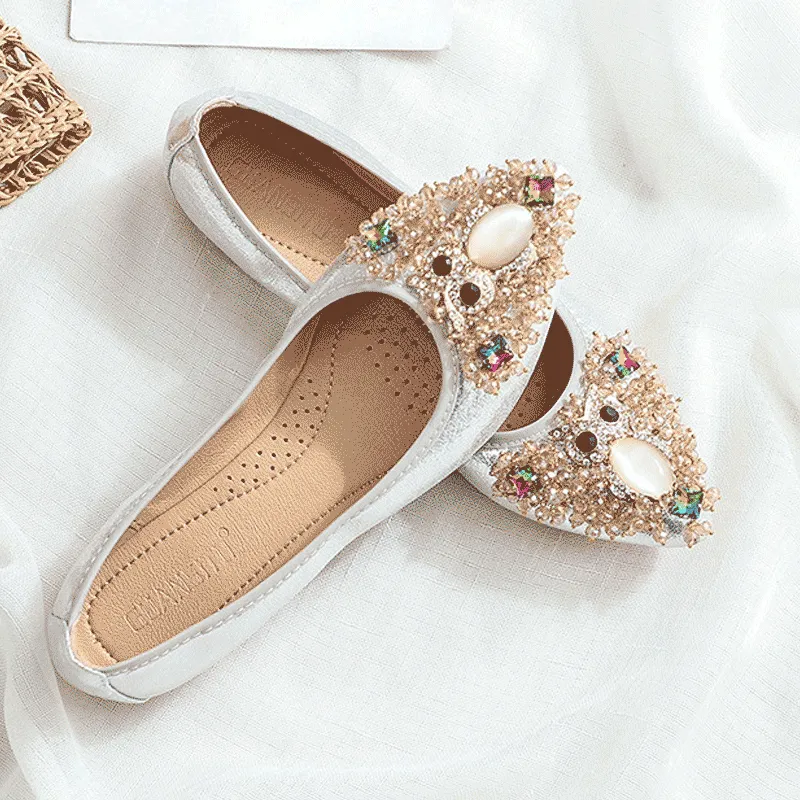 Cilool Rhinestone Flats Casual Comfort Dressy Flats For Wedding Fox Slippers CF306