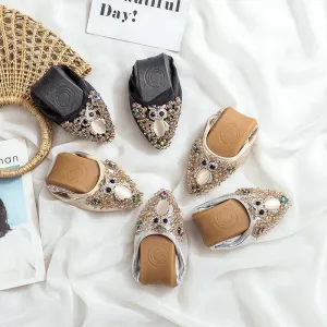 Cilool Rhinestone Flats Casual Comfort Dressy Flats For Wedding Fox Slippers CF306