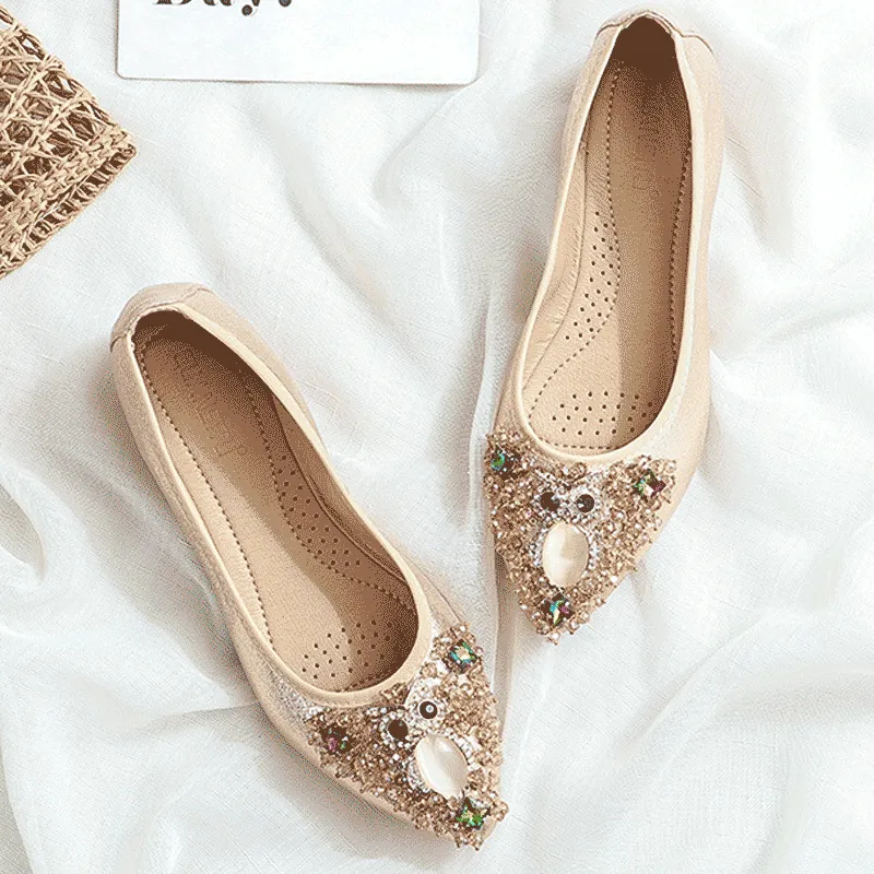 Cilool Rhinestone Flats Casual Comfort Dressy Flats For Wedding Fox Slippers CF306