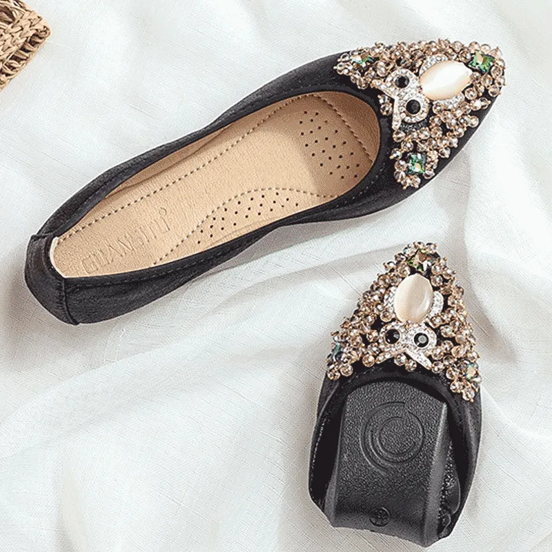 Cilool Rhinestone Flats Casual Comfort Dressy Flats For Wedding Fox Slippers CF306