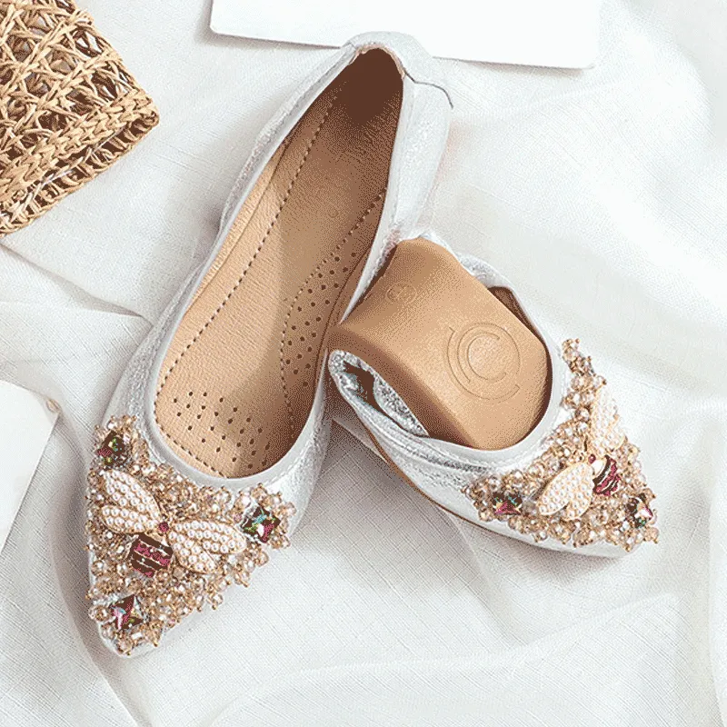 Cilool Rhinestone Flats Casual Comfort Dressy Flats For Wedding Fox Slippers CF307