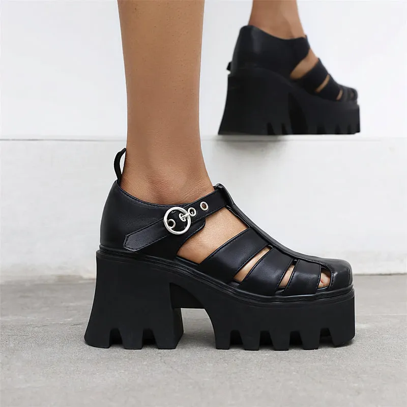Cool Women's Platform Gladiator Sandals / Vintage High Heel Buckle Shoes