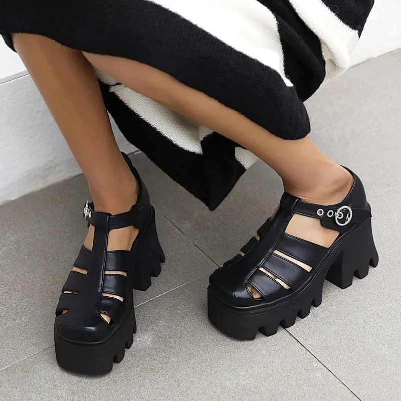 Cool Women's Platform Gladiator Sandals / Vintage High Heel Buckle Shoes