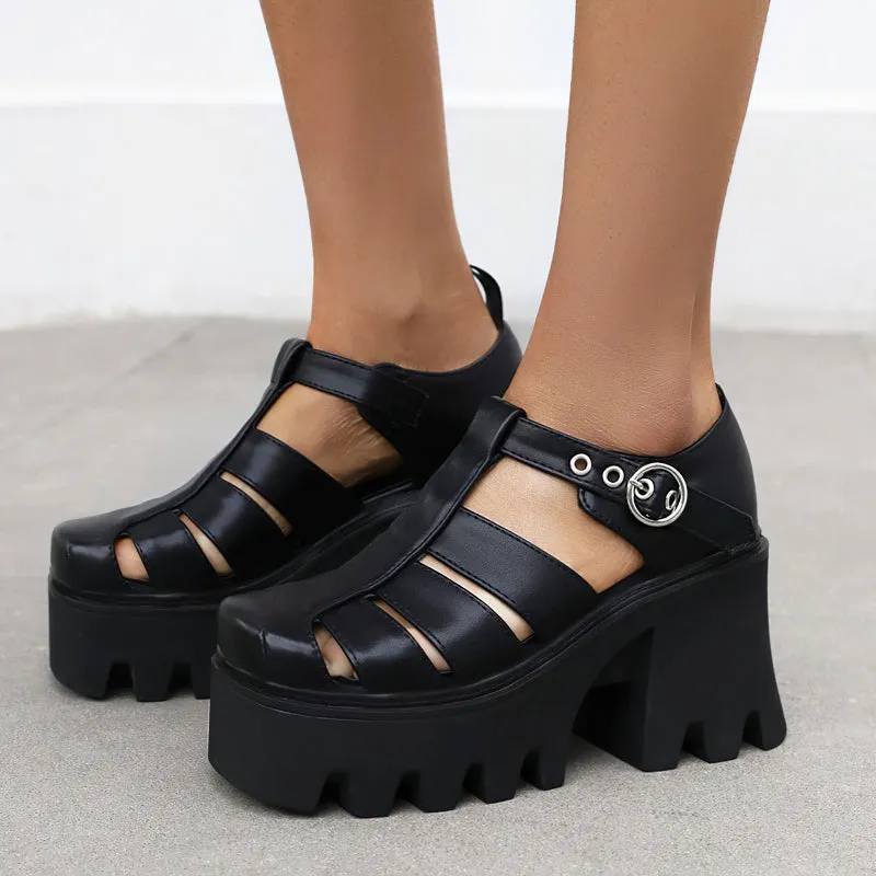 Cool Women's Platform Gladiator Sandals / Vintage High Heel Buckle Shoes