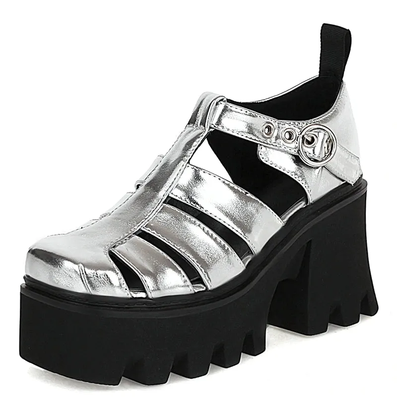 Cool Women's Platform Gladiator Sandals / Vintage High Heel Buckle Shoes