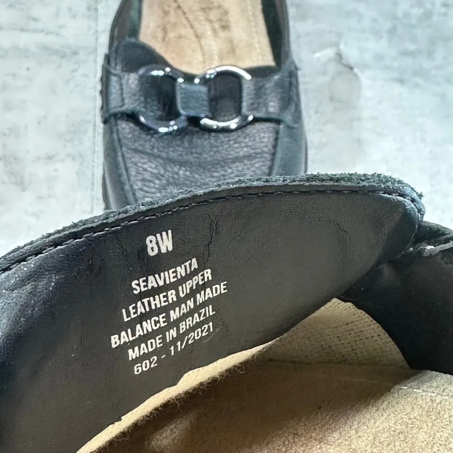 EASY SPIRIT Women's Wide Black Leather Avienta Square-Toe Casual Loafers SZ 8W