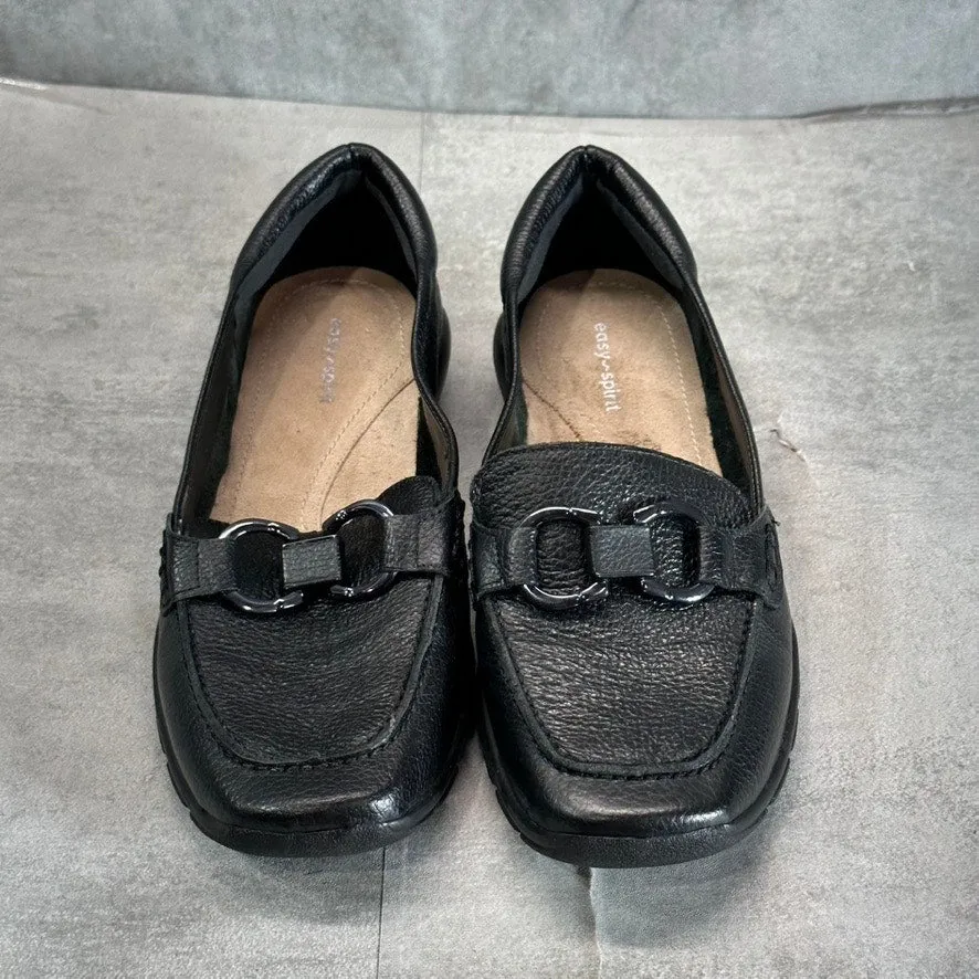 EASY SPIRIT Women's Wide Black Leather Avienta Square-Toe Casual Loafers SZ 8W
