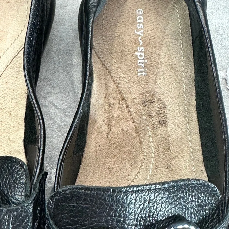 EASY SPIRIT Women's Wide Black Leather Avienta Square-Toe Casual Loafers SZ 8W