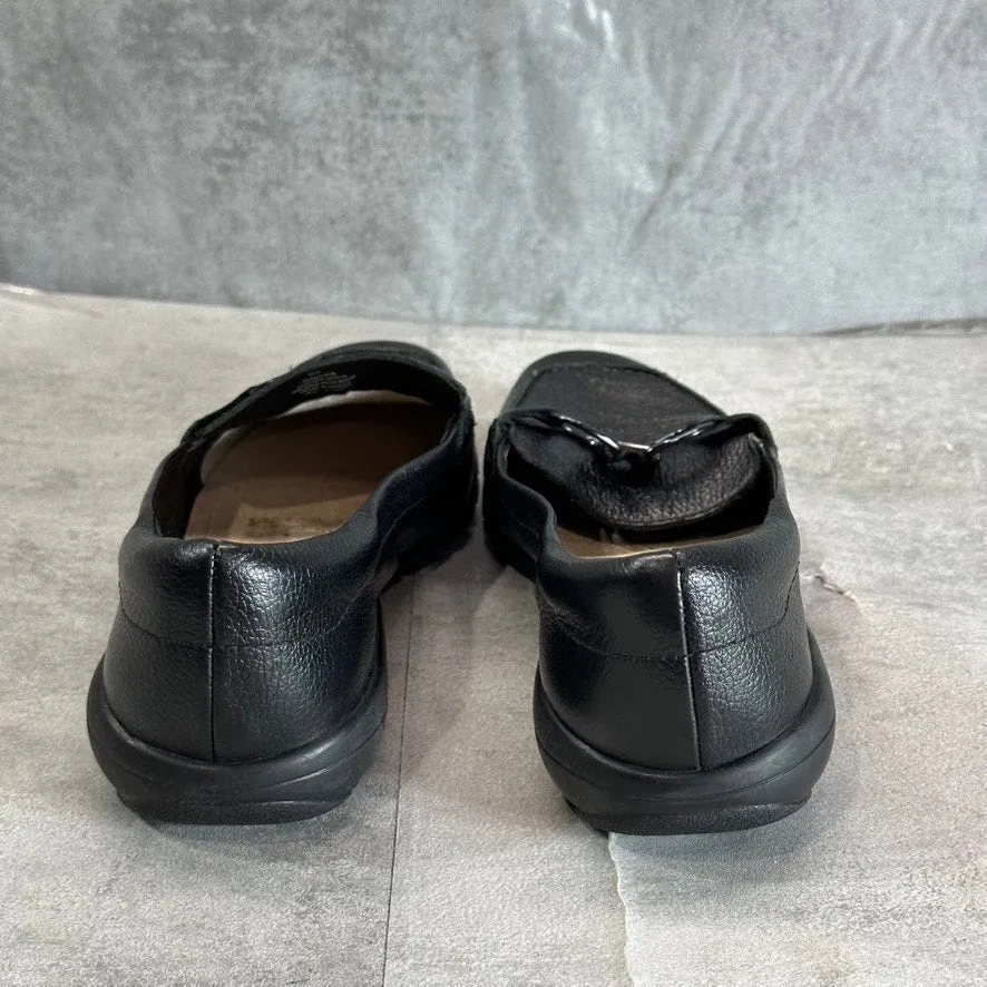 EASY SPIRIT Women's Wide Black Leather Avienta Square-Toe Casual Loafers SZ 8W