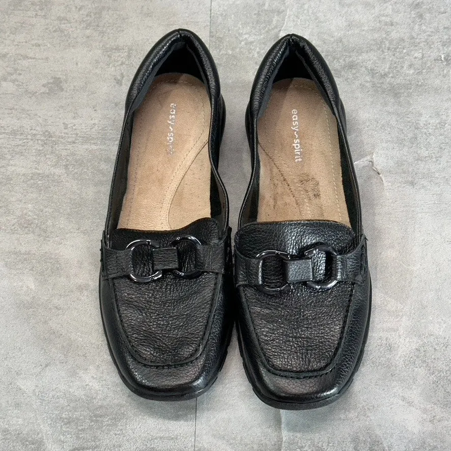 EASY SPIRIT Women's Wide Black Leather Avienta Square-Toe Casual Loafers SZ 8W
