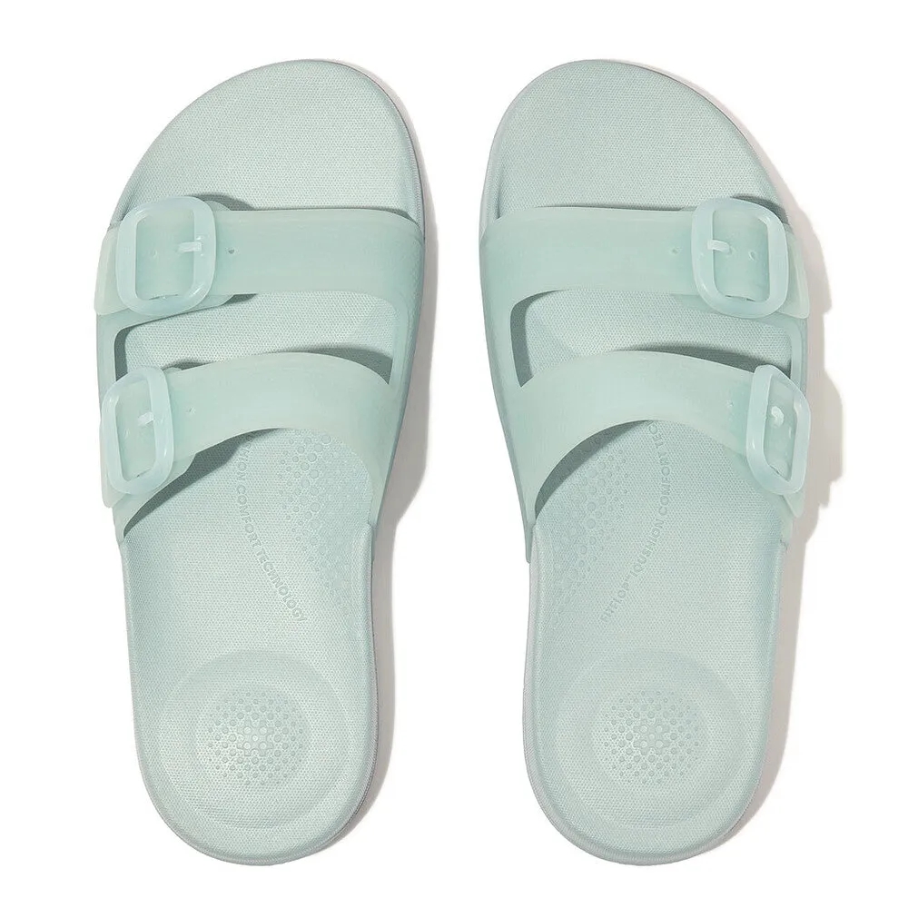 FitFlop iQushion Translucent Two Bar Buckle Slides Blue
