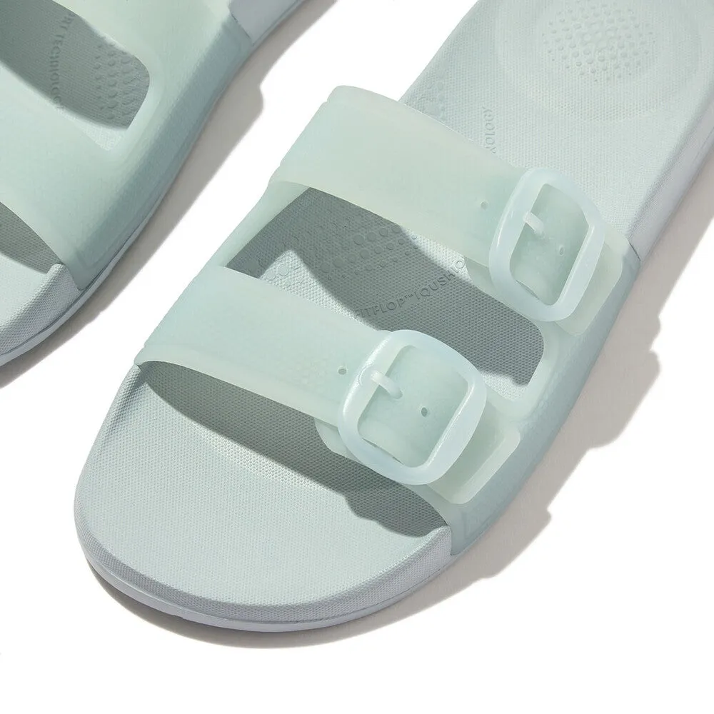 FitFlop iQushion Translucent Two Bar Buckle Slides Blue