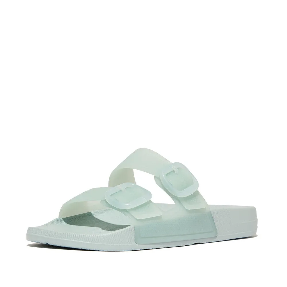 FitFlop iQushion Translucent Two Bar Buckle Slides Blue