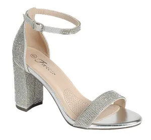 Forever Hopefull-8 Glitter Rhinestones Ankle Strap Chunky Pumps Sandals