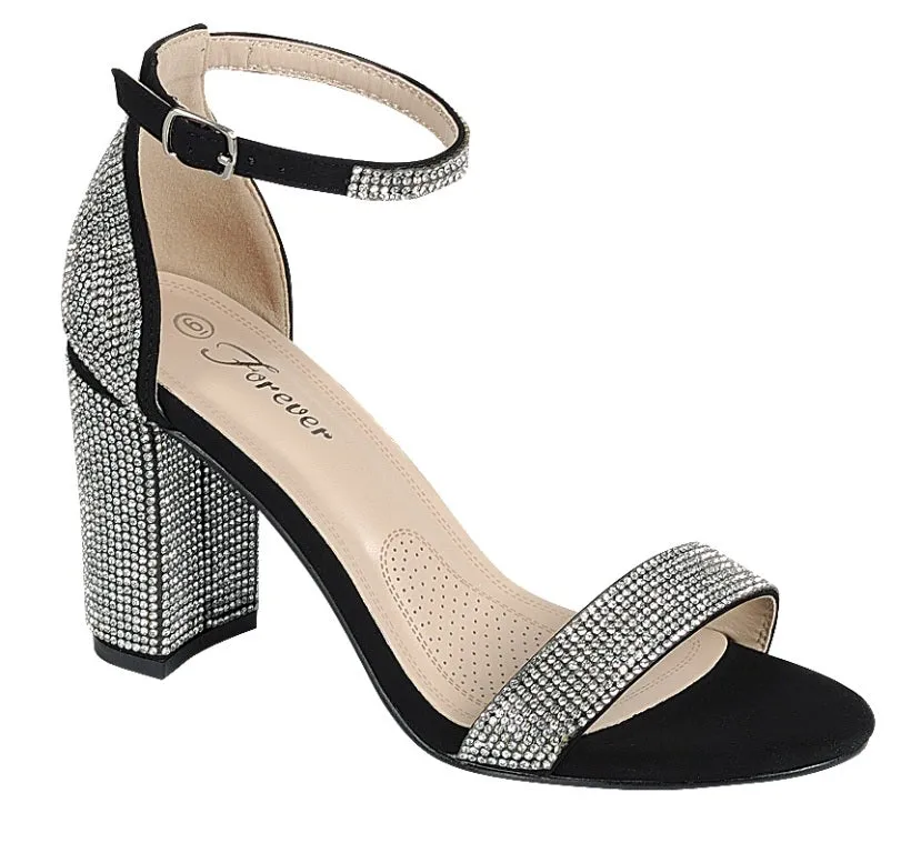 Forever Hopefull-8 Glitter Rhinestones Ankle Strap Chunky Pumps Sandals