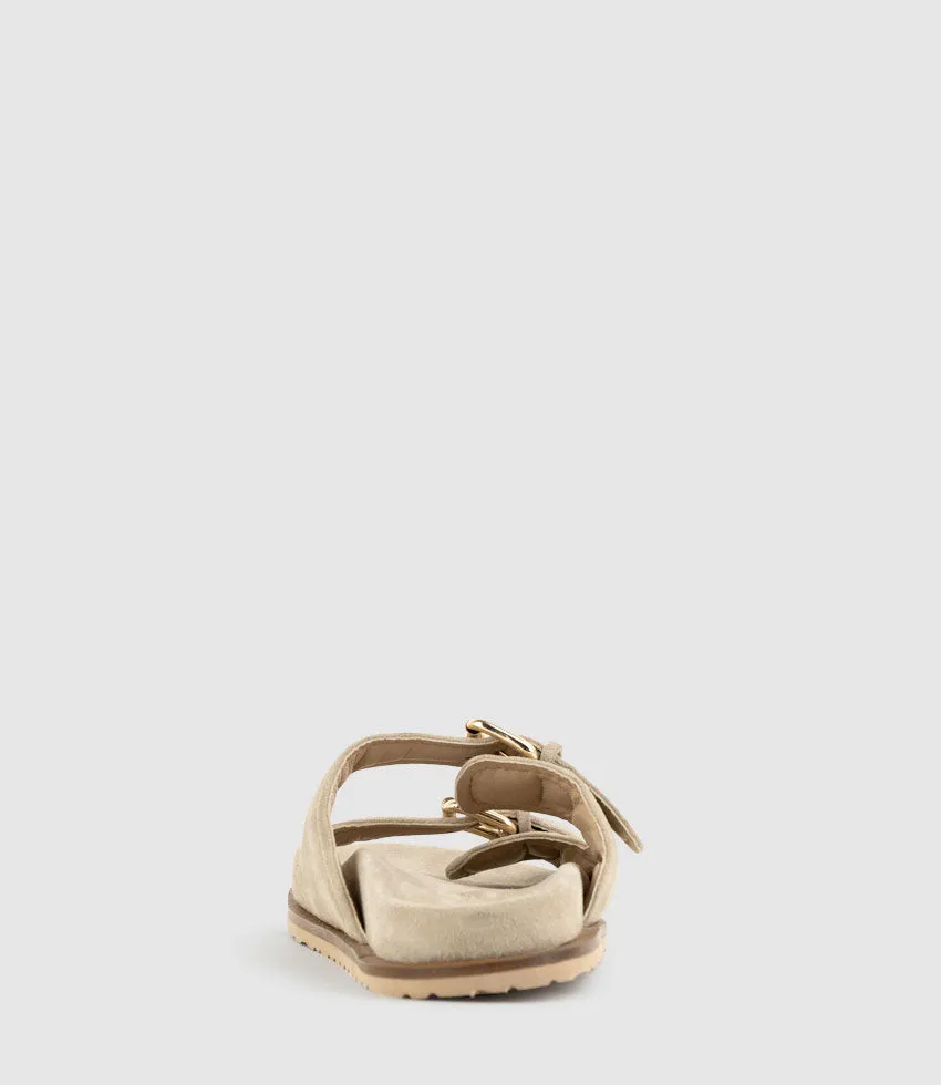 KALIN Two Strap Slide on Footbed in Natural Suede
