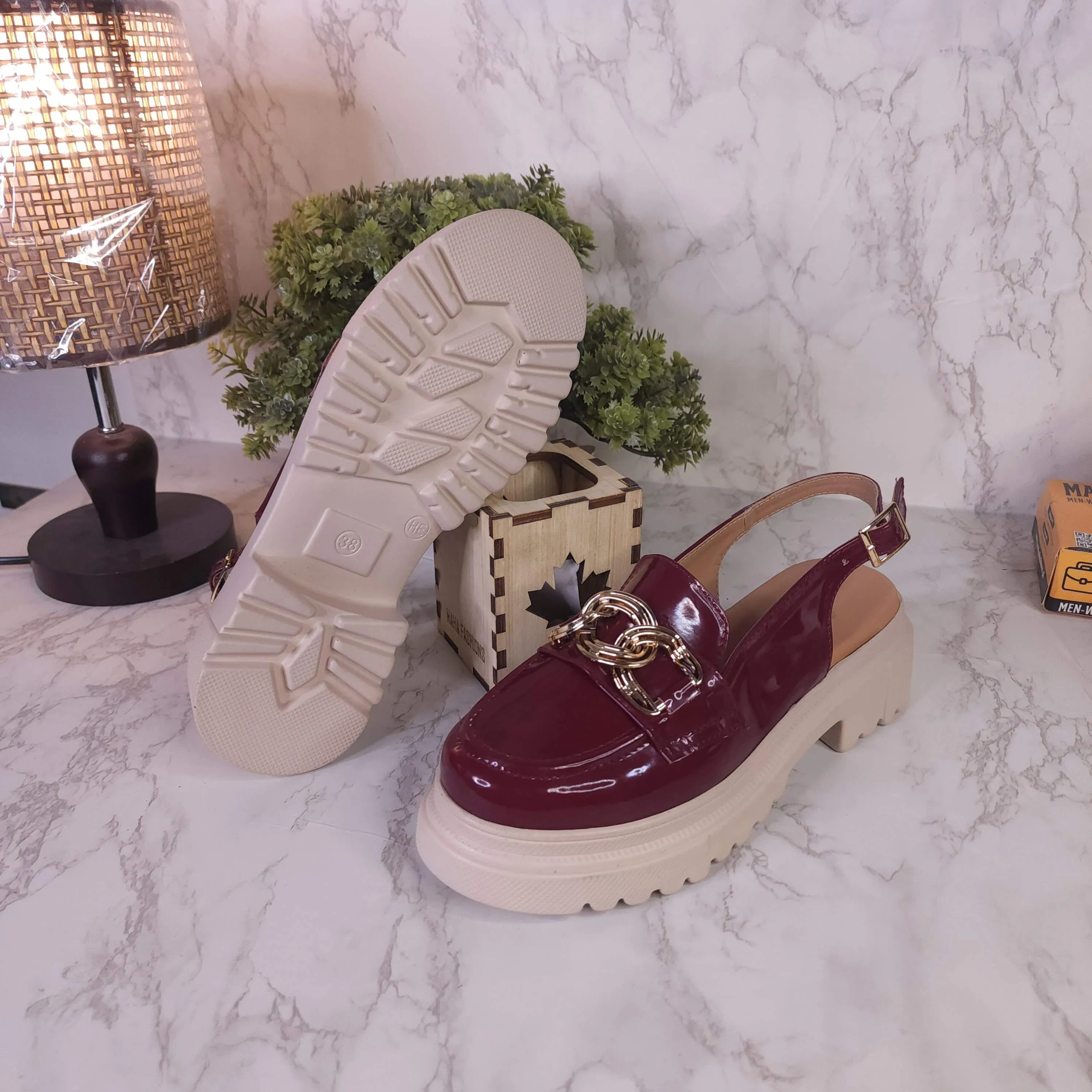 Maroon Patent Platform Sandals
