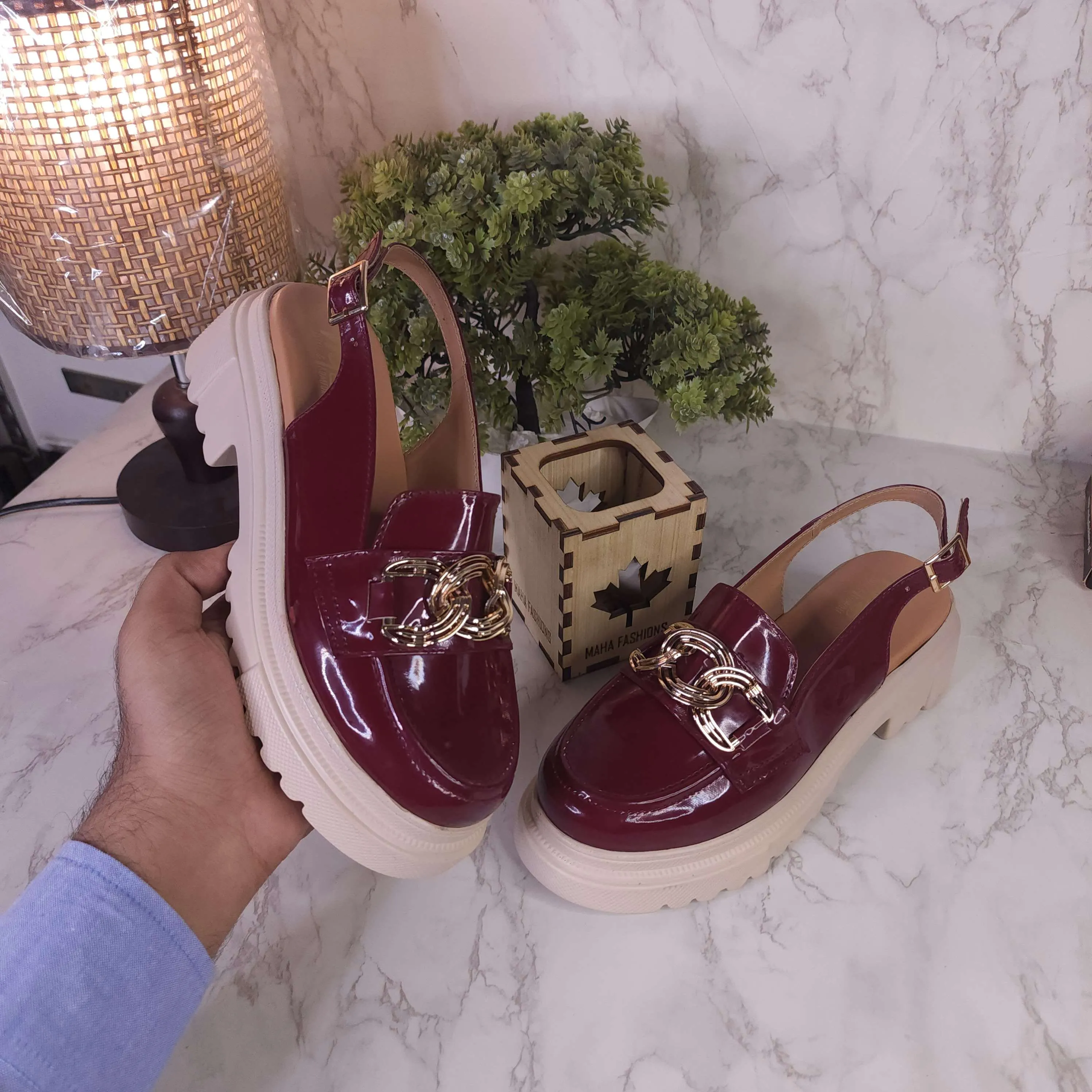 Maroon Patent Platform Sandals