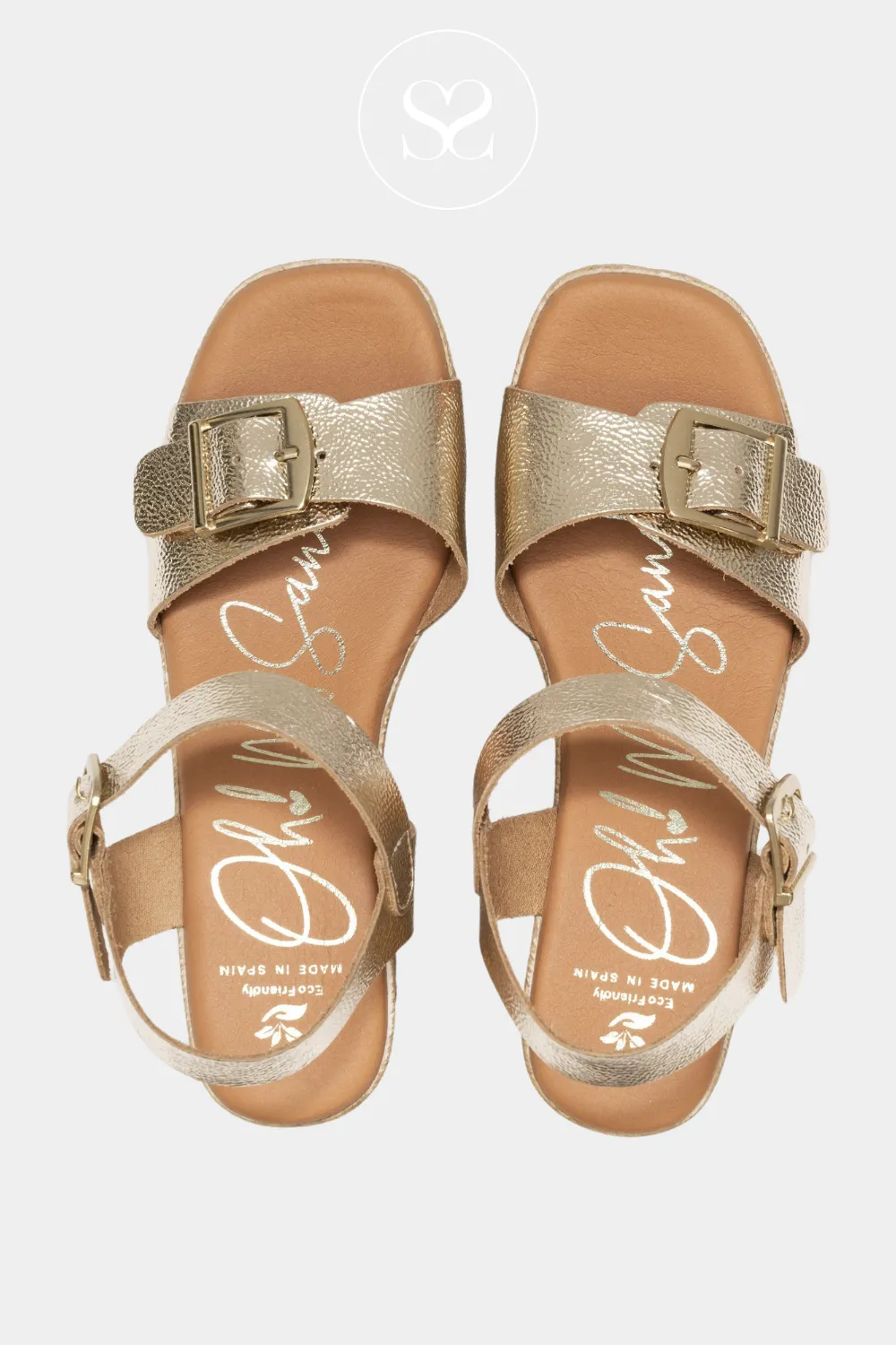 OH MY SANDALS 5726 - GOLD LEATHER BUCKLE WEDGE SANDALS