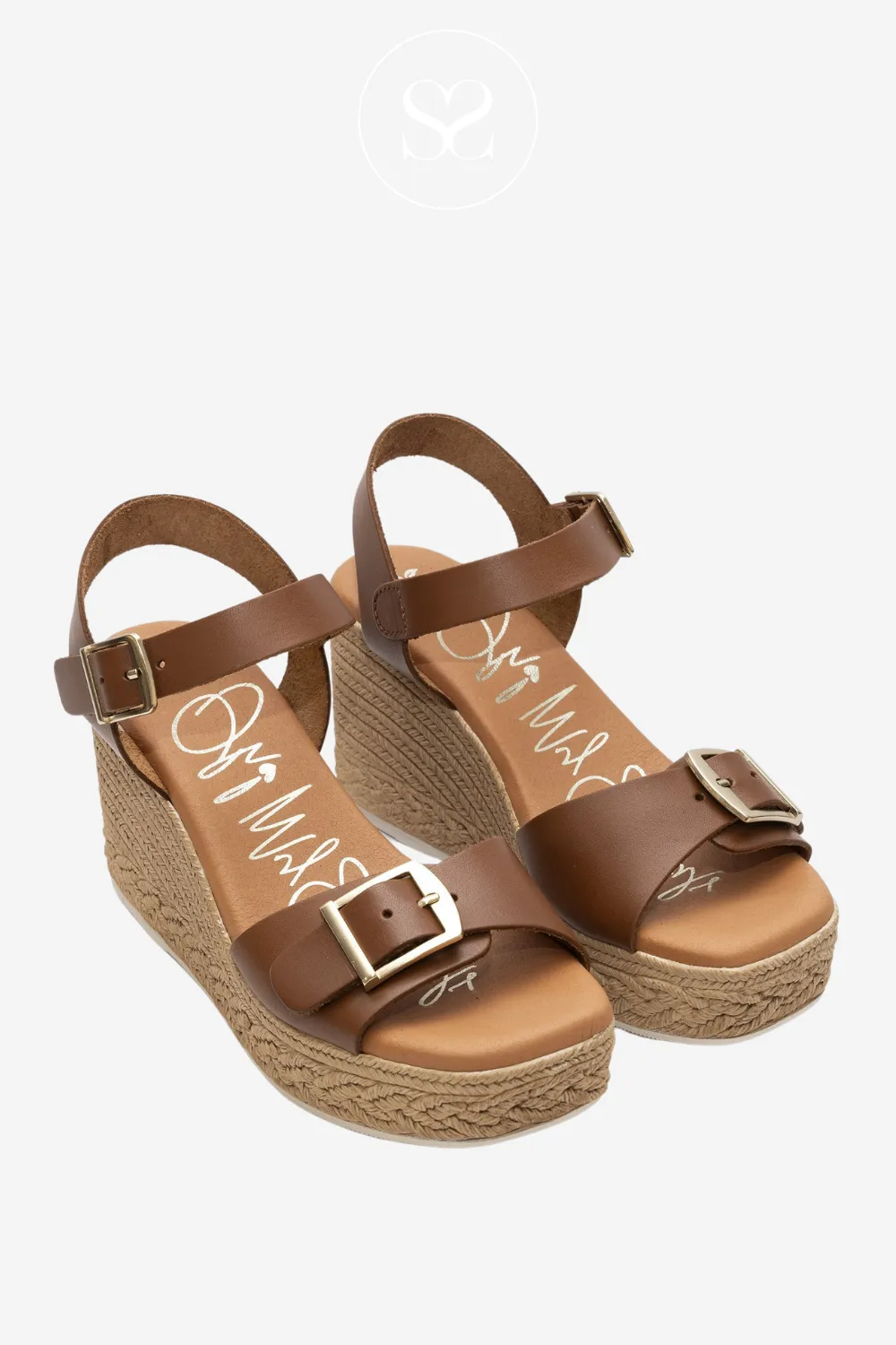 OH MY SANDALS 5726 - TAN LEATHER BUCKLE WEDGE SANDALS