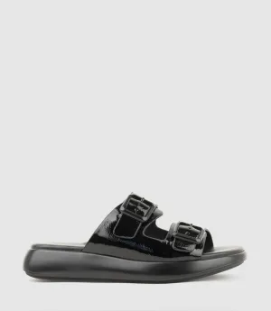 OSAKA Two Strap Slide on Unit in Black Crinkle Patent