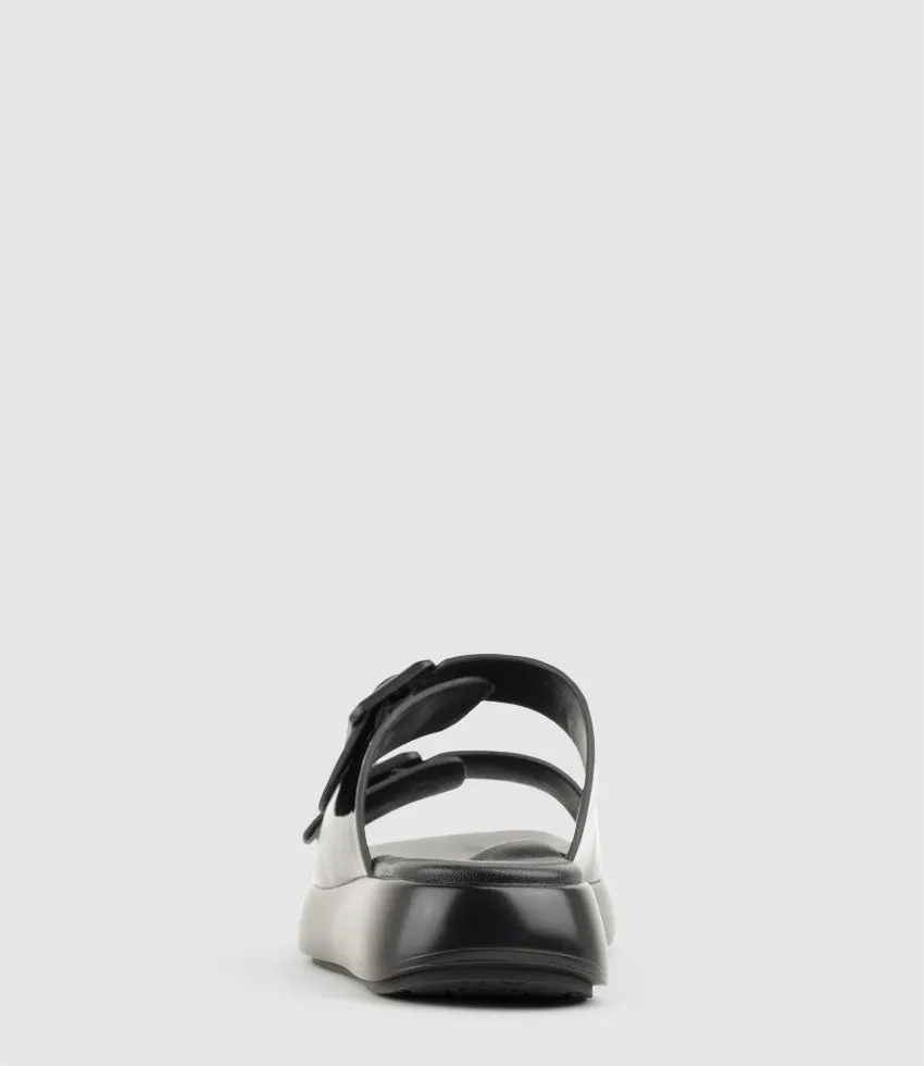 OSAKA Two Strap Slide on Unit in Black Crinkle Patent