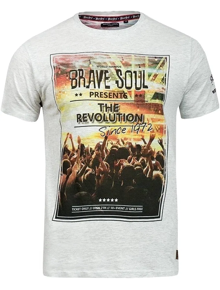 Party Graphic Print Crew Neck T-Shirt in Ecru Marl