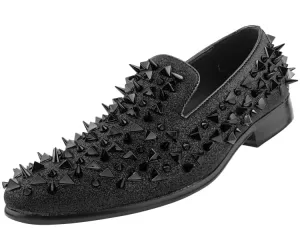 Royal men's black spikes shoes slip-on smokers tuxedo loafers