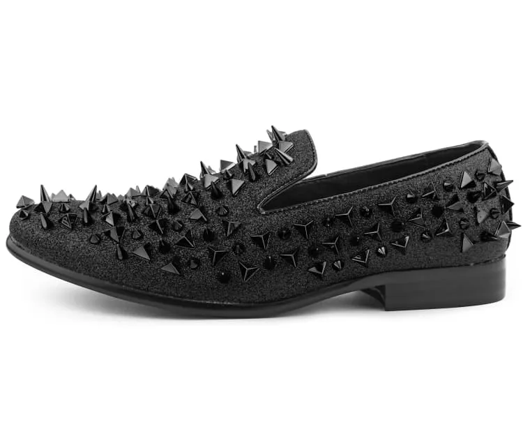 Royal men's black spikes shoes slip-on smokers tuxedo loafers