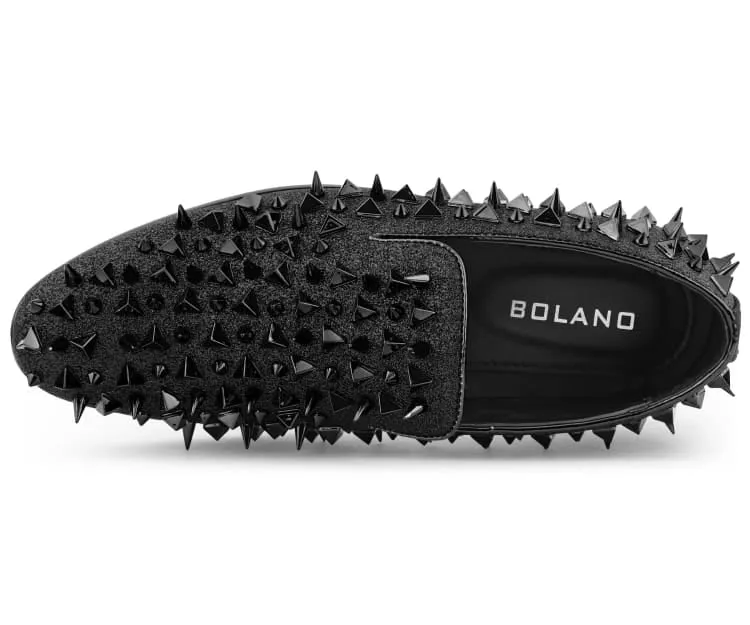 Royal men's black spikes shoes slip-on smokers tuxedo loafers