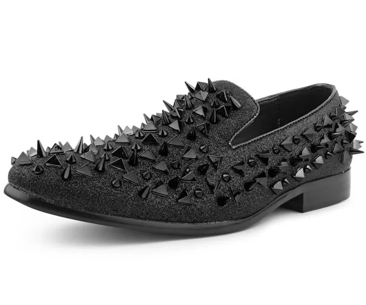 Royal men's black spikes shoes slip-on smokers tuxedo loafers