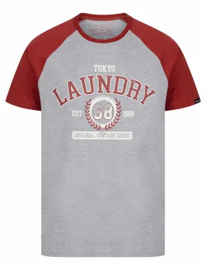 Summit Baseball Style Raglan Sleeve Crew Neck T-Shirt in Light Grey Marl - Tokyo Laundry