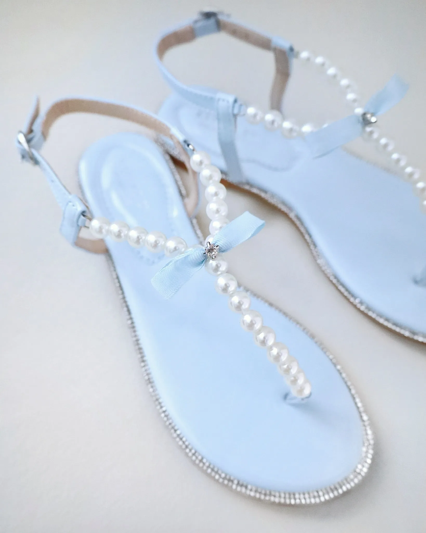 T-Strap Pearls Wedding Flat Sandals