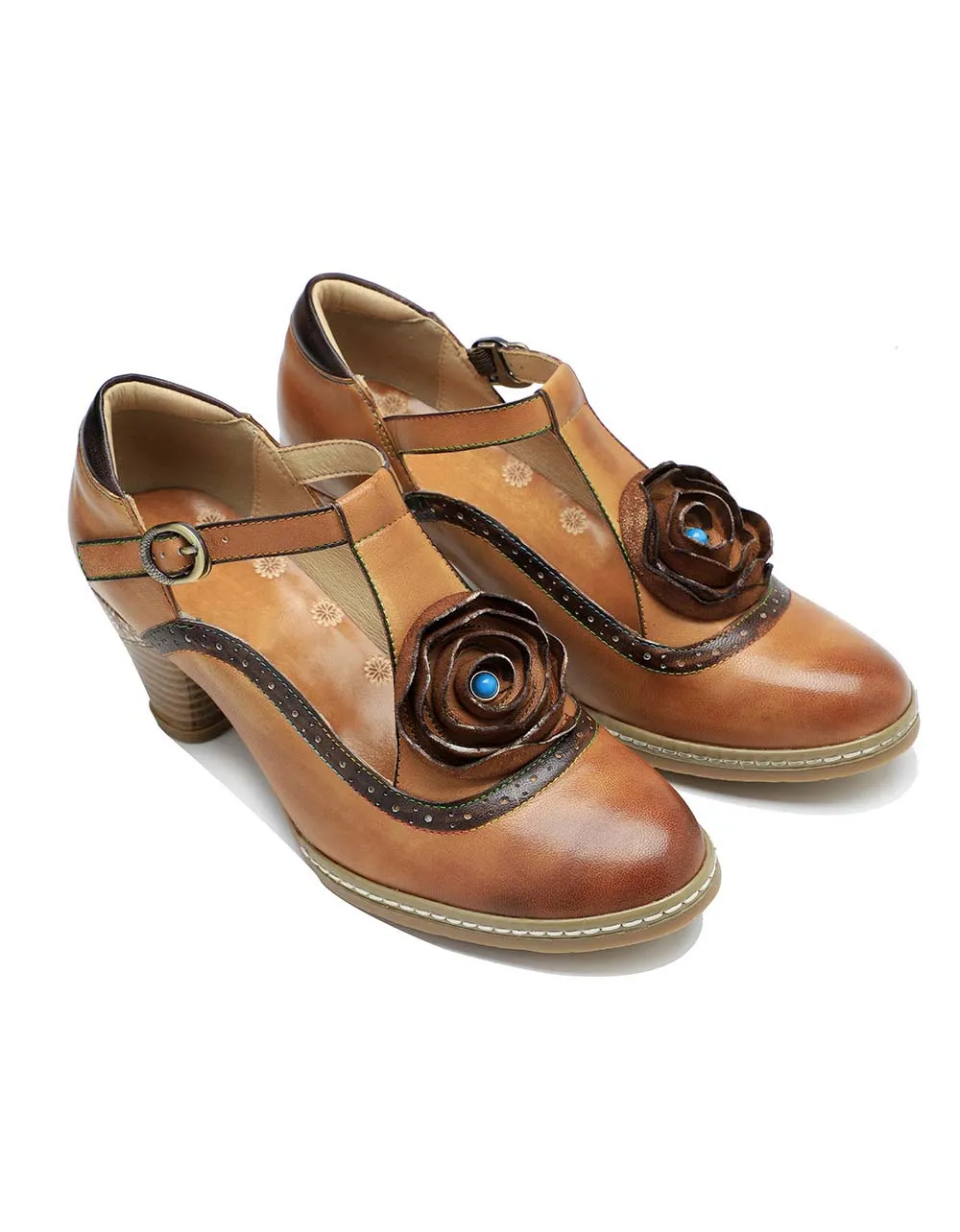 T-strap Vintage Elegant Chunky Heels Sandals