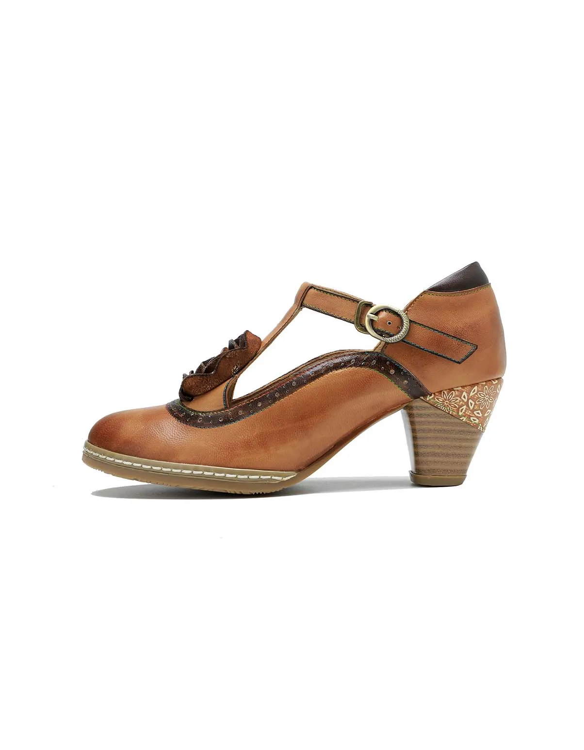 T-strap Vintage Elegant Chunky Heels Sandals