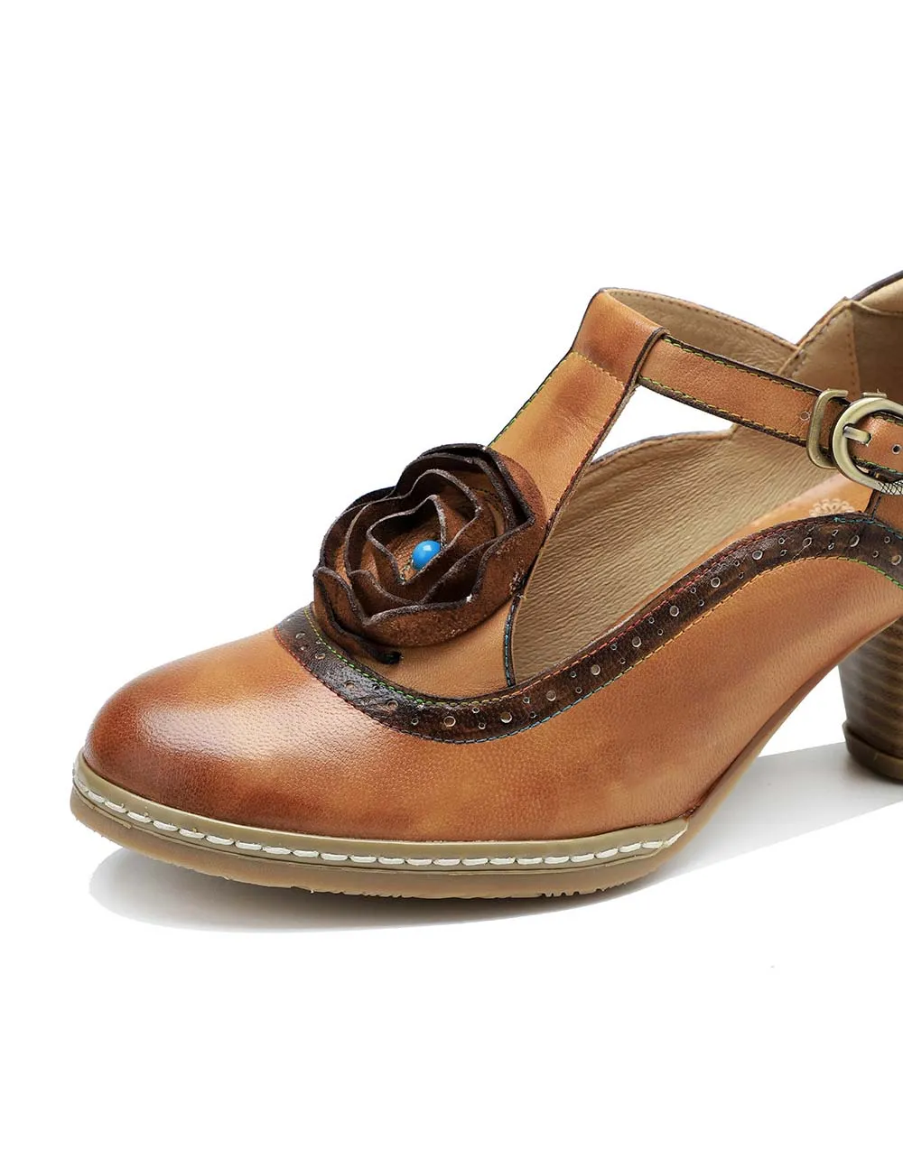 T-strap Vintage Elegant Chunky Heels Sandals