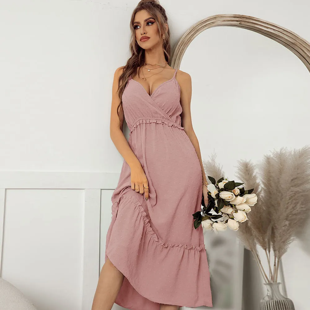 TastyHottie - Blue Backless Ruffle Hem Spaghetti Strap Dress