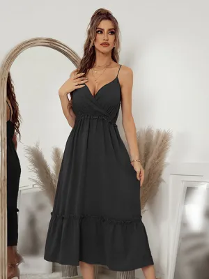 TastyHottie - Blue Backless Ruffle Hem Spaghetti Strap Dress