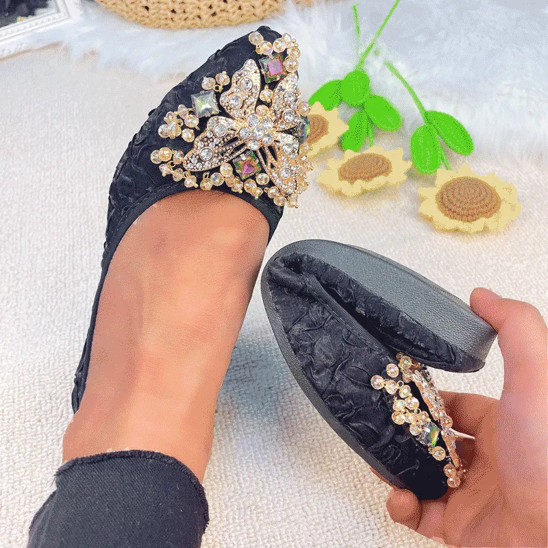 vanccy Rhinestone Flats Casual Comfort Dressy Flats For Wedding Fox Slippers CF302