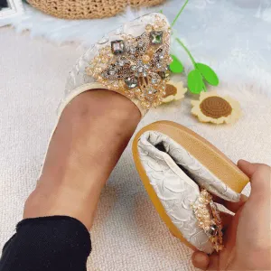 vanccy Rhinestone Flats Casual Comfort Dressy Flats For Wedding Fox Slippers CF302